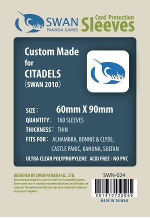 Swan Card Sleeves (60x90mm) - 160 Pack, Thin Sleeves - Citadels, Alhambra, Castle Panic