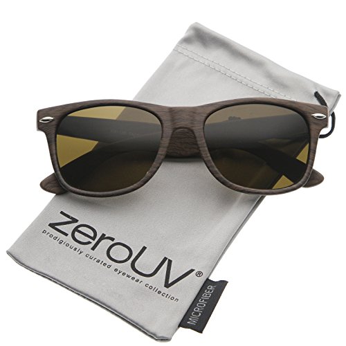 zeroUV - Classic Modern Wood Print Square Horn Rimmed Sunglasses 52mm (Dark-Wood / Brown)