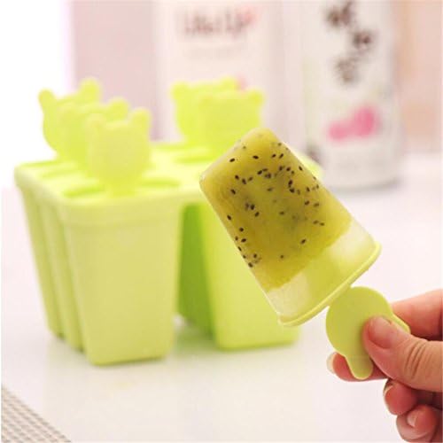 Popsicle Molds Set - BPA Free - 6 Ice Pop Makers（Bear） + Silicone Funnel + Cleaning Brush +2 Silicone Popsicle Molds (green)