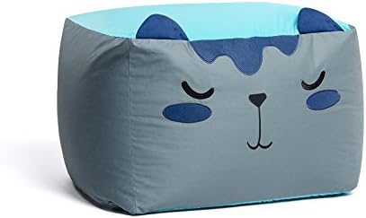 Lovely Cubic Stuffed Animal Storage Bean Bag Chair, Stuffed Animal Sack, Premium Cotton Canvas Toy Organizer, Space Saving Cozy Bed, Comfy Soft Kids Chair, Cat