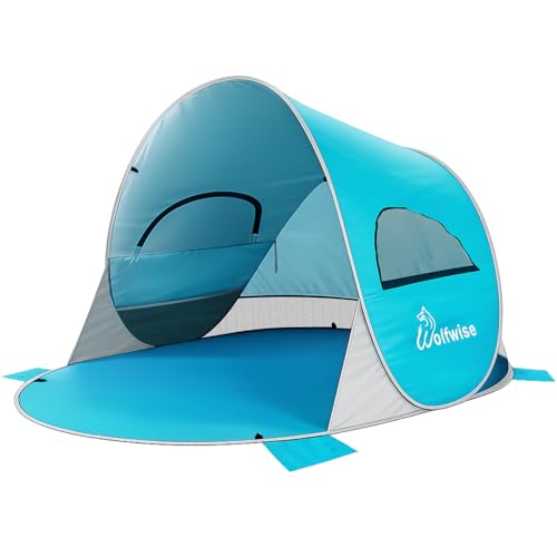 WolfWise Beach Tent Sun Shelter for 3 Person with UPF 50+ UV Protection, Lightweight & Easy Pop Up Beach Shade Canopy, Portable Beach Shade Tent