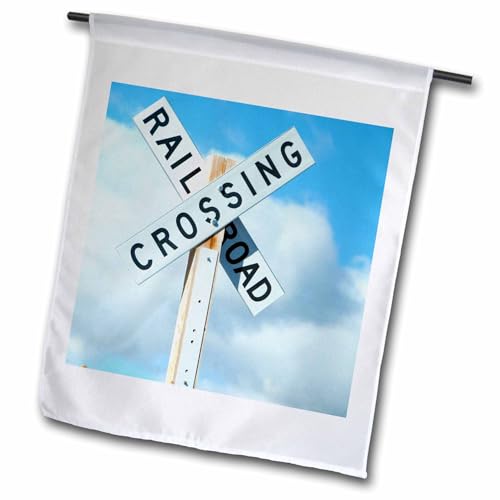 3dRose fl_252016_1 "A Railroad Crossing Sign on Blue Sky Garden Flag