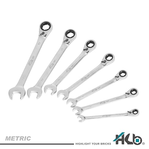 HB WGM002-G Metric Ratchet Wrench Set 7 Pieces 90/120 Reversible Non-Slip Teeth CR-V | Made in Taiwan