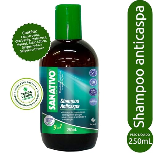Shampoo Anticaspa Sanativo – Com Aroeira, Chá Verde, Melaleuca, Mentol, Ácido Lático, Salgueirinha e Salgueiro Branco | Combate Caspa, Oleosidade, Coceira e Refresca o Couro Cabeludo