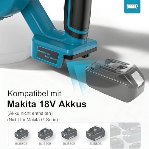 Waitley Battery Leaf Blower for Makita 18 V Battery, Wireless Leaf Blower with 189 km/h Air Speed, Variable Speed, Lightweight and Compact, without Battery and Charger
