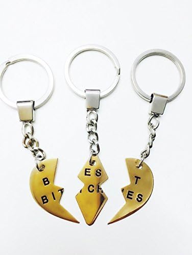 Linchunli Handcraft Best Bitches Split Heart Keychain, 3 - Pieces, Gold