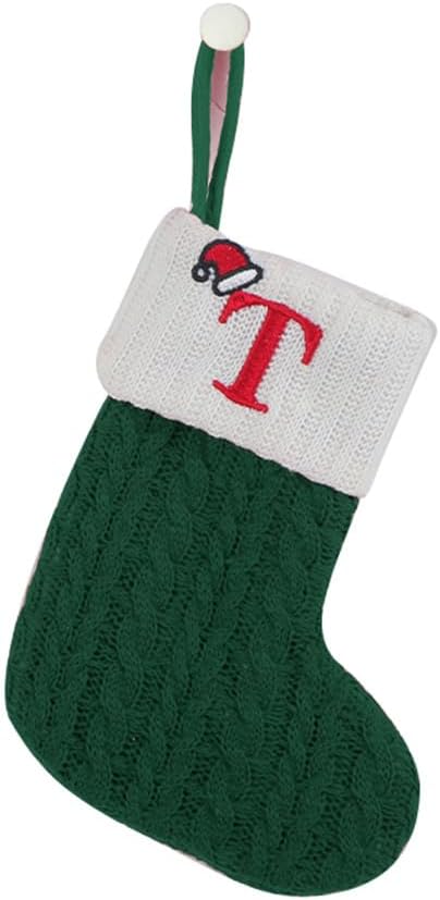 Stockings & Holders - CRSMHLPK 7 inch Mini Initial Christmas Stocking Monogram Embroidered Christmas Stocking red,White,Green Knit Mini Stocking Christmas Decorations T-Green-C06