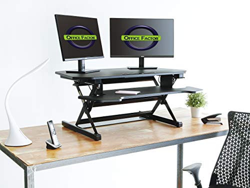 OFFICE FACTOR Standing Desk Converter for Home or Office, Stand Up Desk Converter with Computer Riser, Keyboard Tray, Tablet Holder, 38 Inch Wide Platform(Black) - Thumbnail 3