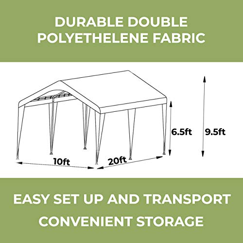Abba Patio 10x20 Ft Heavy Duty Carport Car Canopy Portable Garage Boat Shelter With Fabric Pole