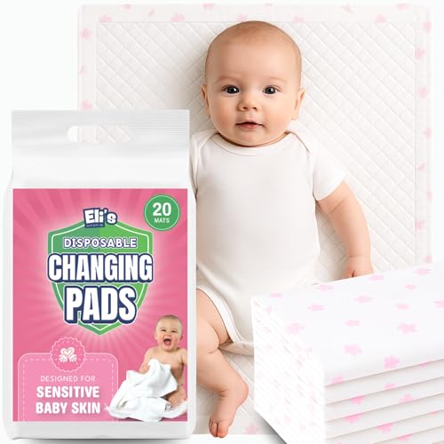 Eli with Love Disposable Baby Changing Pads - Soft, Waterproof & Leakproof Liners Absorbent Underpads - Large Travel Size Diaper Changing Mat for Home, Car, Diaper Bag - (20 Pack, Floral)
