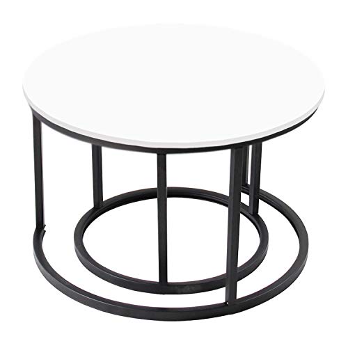 JERRY & MAGGIE - 2 Round Tea Table Coffee Table Desk Sets | White - Twin Sets Multi Function Wood & Steel Living Room Home Decor Polished Surface Overlapping Ending Tables Cocktail Table - Thumbnail 3