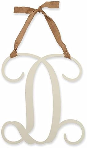Mud Pie 18-inch Script Intial "D" Ivory Wood Wall Decor with Burlap Hanger