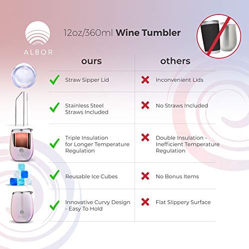 Albor Triple Insulated Wine Tumblers with Lids and Straws Glitter Blush Wine Tumbler Set (12 Oz, 4 Pack)