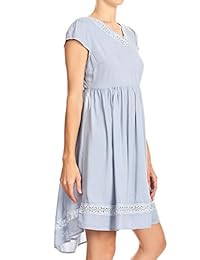 Anna-Kaci Vestido de túnica azul midi con cuello en V y espalda descubierta de manga corta para mujer