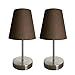 Simple Designs LT2013-BWN-2PK Sand Nickel Mini Basic Table Lamp with Fabric Shade 2 Pack Set. Espresso Brown