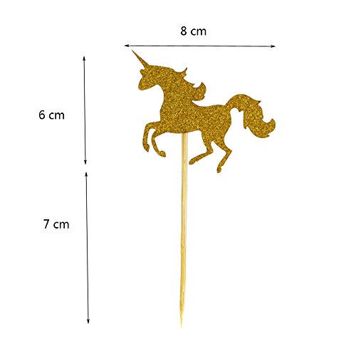 Miraclekoo Golden Glitter Unicorn Cupcake Toppers for Bridal Shower, Wedding Table Cake Decorations, Party Supply Favor Accents, 30 Pack