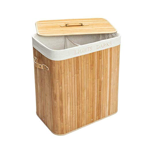 Sturdy and Durable Bamboo Laundry Hamper Basket Washing Clothes Storage Bin Sorter USA Natural Used to Organize Dirty Clothes, Sundries, Books, Quilt Covers