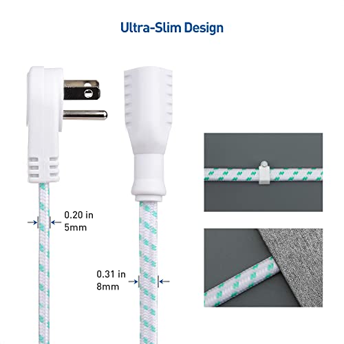 Cable Matters 2Pack Braided Low Profile Flat Power Cord 3 ft, 3 Prong (Flat Plug Extension Cord