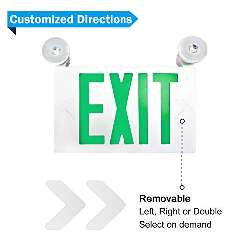 SPECTSUN LED Exit Emergency Light with Battery Backup, Green Exit Emergency Sign with 2 Lamp Heads, Fire Exit Sign with Emergency Lights, Hardwired Exit Sign - 1 Pack, Plastic Modern Exit Sign Indoor