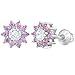 925 Sterling Silver 6mm Dazzling Pink Cubic Zirconia Flower Earrings, Best for Toddlers, Little Girls and Pre Teens - Screw Back Locking Floral Lover Girl's Earrings Set! Formal & Party Outfit