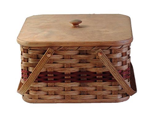 Click Here to See More Images Amish Handmade Large Square Double Pie Carrier Basket w/Inside Tray, Lid, and Two Swinging Carrier Handles IN BLUE