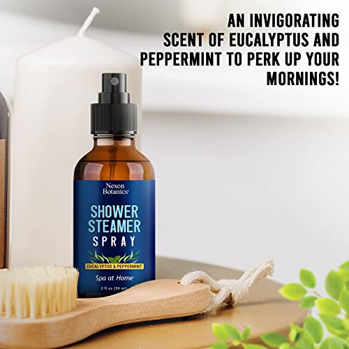 EUCALYPTUS & PEPPERMINT SHOWER STEAMER SPRAY 2 FL OZ – AROMATHERAPY MIST FOR SPA WITH PURE, NATURAL ESSENTIAL OILS – REFRESHING AROMA FOR CLEAR BREATHING & MOOD ENHANCEMENT – NEXON BOTANICS