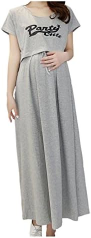 Pregnant Women Dress Solid Short Sleeve Lactation Dress Breastfeeding Dresses XL