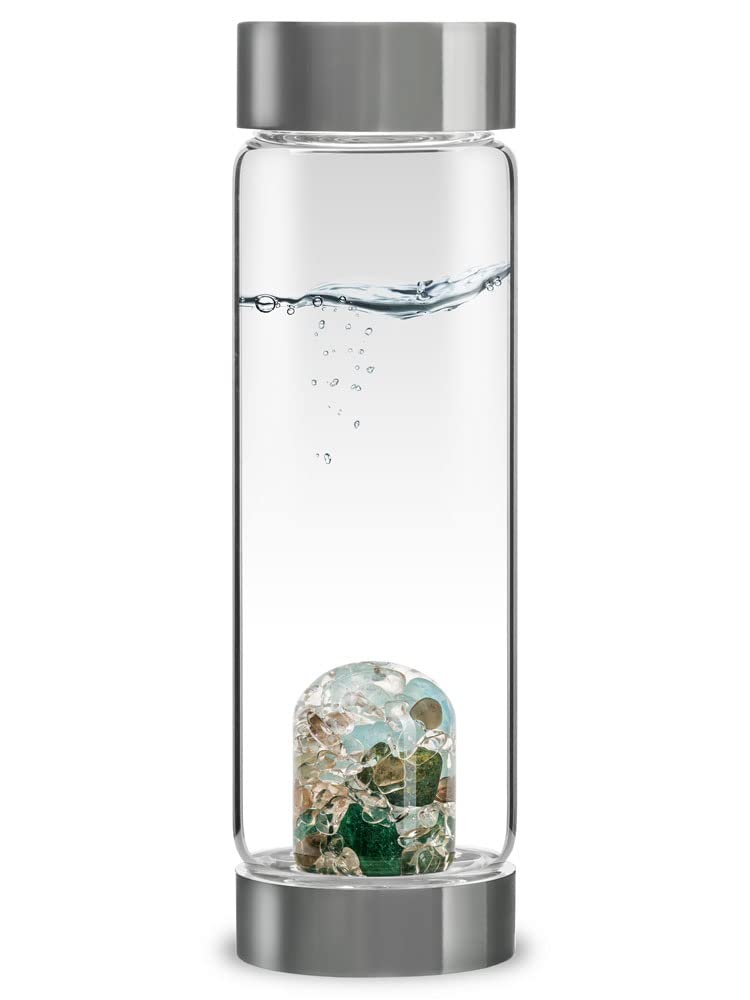 VitaJuwel ViA FOREVER YOUNG | Crystal Water Bottle with Aventurine, Aquamarine, Smoky Quartz & Clear Quartz - Cleansing/Detox, Stress-Relief & Serenity