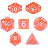 7 Die Polyhedral Dice Set - Translucent Orange with Velvet Pouch By Wiz Dice