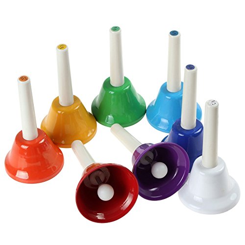 Coloful Musical Hand Bell Set, 8 Note Diatonic Metal Hand Bells Musical Toy Percussion Instrument for Festival,Musical Teaching,Family Party for Kids by Koogel