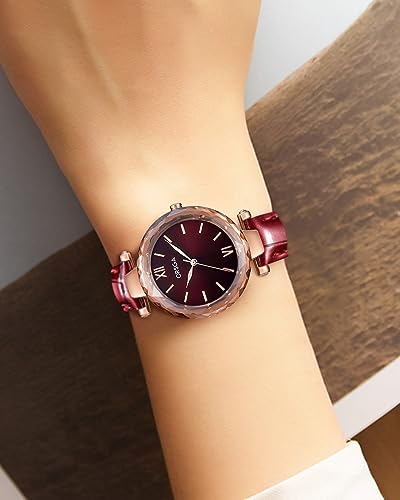 CIVO Damenuhr Elegant Lederarmband Analog Uhr Damen Minimalistische Quarz Armbanduhr Damen Klassische Rot wasserdichte Uhr Geschenke für Frauen
