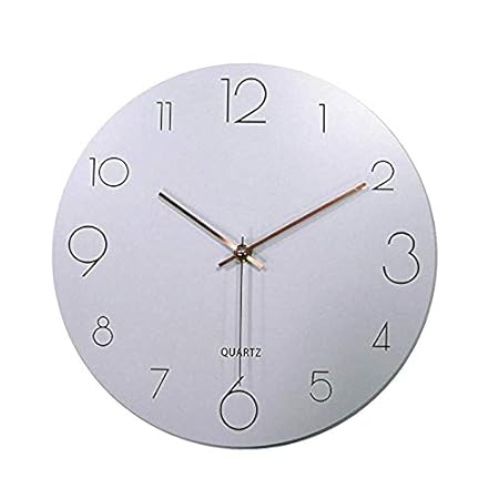 MixArt Moderne dekorative Wanduhr aus Holz, geräuschlos, kein Ticken, Quarz, batteriebetrieben, leicht, 30,5 cm, weiß, rund L