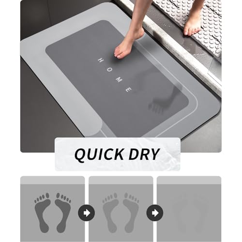 LBOYLOVE Bathroom Mat Set 2 PCS, 50 * 80cm+40 * 60cm+50 * 60cm Toilet Mat Absorbent Quick Drying Mat Silicone Anti Slip Bath Mat Rug Set Floor Door Rubber Kitchen Shower Sink, Light Gray (3 PCS)