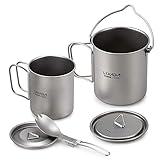 Lixada Titanium Cookware Set 450/750ML Pot,350/420ML Cup,Alcohol Stove Cross Stand Rack with Foldable Spork and Windscreen(Optional)