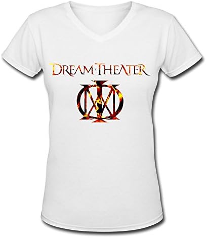 Women's Dream Theater Progressive Metal Logo V Neck T-Shirt White US Size XL,100% Cotton