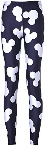 Lady Queen Women's Basic White Mickey Print Stretch Skinny Leggings Pants