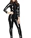 Sorrica Women's Sexy Pu Faux Leather Catsuit Teddy Clubwear (M, Black)