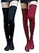 AM Landen Cotton Thigh Highs Socks Over Knee Socks Leg Warmer(Black+Burgundy, XL-Wide)