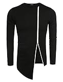 COOFANDY Men's Shirts Casual Zipper Shirt Irregular Long Sleeve T Shirt