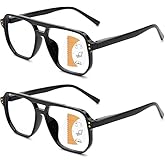 JO Progressive Multifocus Reading Glasses Men Women Oversize XL - No Line Progressive Reader Half-Rim for Mid-Near (Black/Black, 1.25, x)