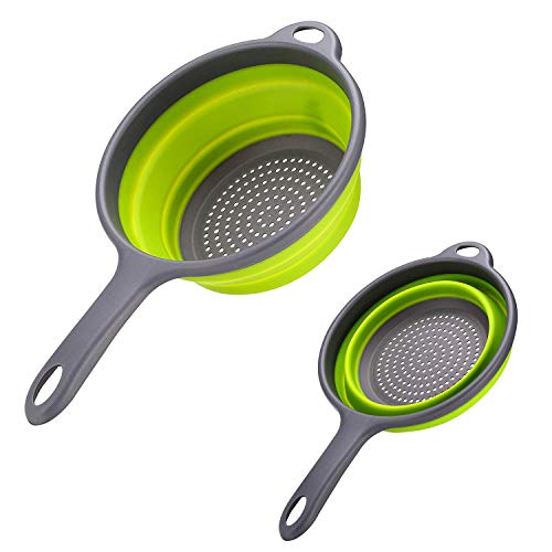 Food Strainers,Foldable Silicone Strainers,Collapsible Colanders with Handles,Kitchen Strainers Colander, 2 quart (Green) - Thumbnail 6