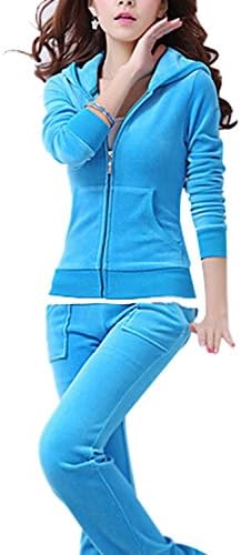 Uniquezone Women Ladies 2 Pieces Velour Sweat and Pants Tracksuit Set