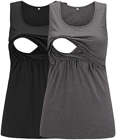 CareGabi Women’s Maternity Comfy Pull-up Nursing Tank Tops Round Neck Sleeveless Breastfeeding