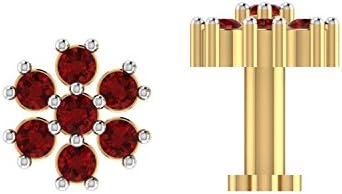 BuyByClick 925 Sterling Silver Nosepin Stud with Gold Plated Beautiful Red Swarovski Crystals For Women
