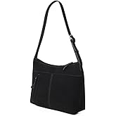 VAKAER Slouchy Suede Leather Shoulder & Crossbody Purse, Adjustable Hobo Tote Handbag with Zip Top and Front Zipper Pocket