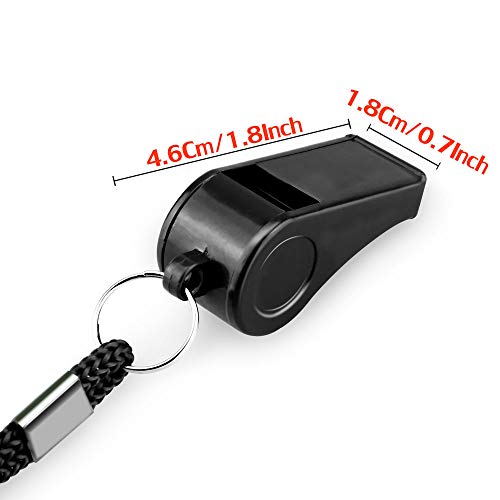 Hipat 12 Pack Black Whistle with Lanyard, Durable Thickened Plastic
