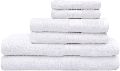 Tex Trend Premium Soft 6 Piece 600 GSM Towel Set (White) - 100% Egyptian Cotton - Easy Care, Super Absorbent, Hotel Quality, Long-staple Combed Cotton - 2 Bath Towels, 2 Hand Towels and 2 Washcloths