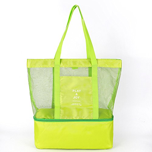Lazyaunti Mesh Beach Totes Bag For Kids Toy Organizer Bag with Zipper Insulated Picnic Cooler Bag for Travel Shopping Pool Yoga Gym Bag