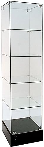 KC Store Fixtures 16523 Frameless Glass Showcase Tower 18x18x72 Black Base 6"H, 72" Height, 18" Wide, 18" Length, Pounds, Glass