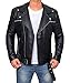 Decrum Mens Leather Motorcycle Jackets - Black Asymmetrical Leather Moto Jacket | [1100054] Black Ngan, L